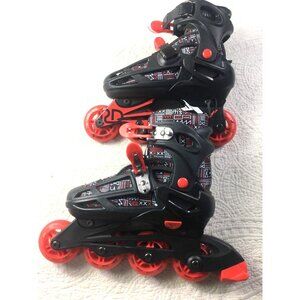 Adjustable Inline Skates Kids Size 3-6 Black & Red Roller Derby*Tribal Print*EUC